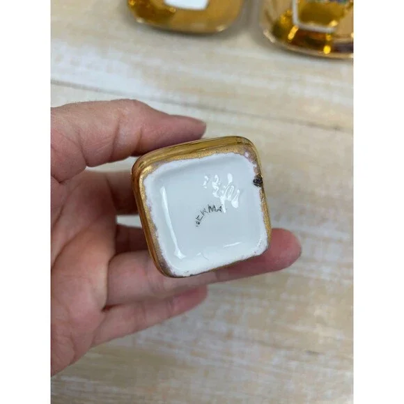 5 Bone China Gold Encrusted Floral Square Demi-Tasse Cups & Saucers Germany